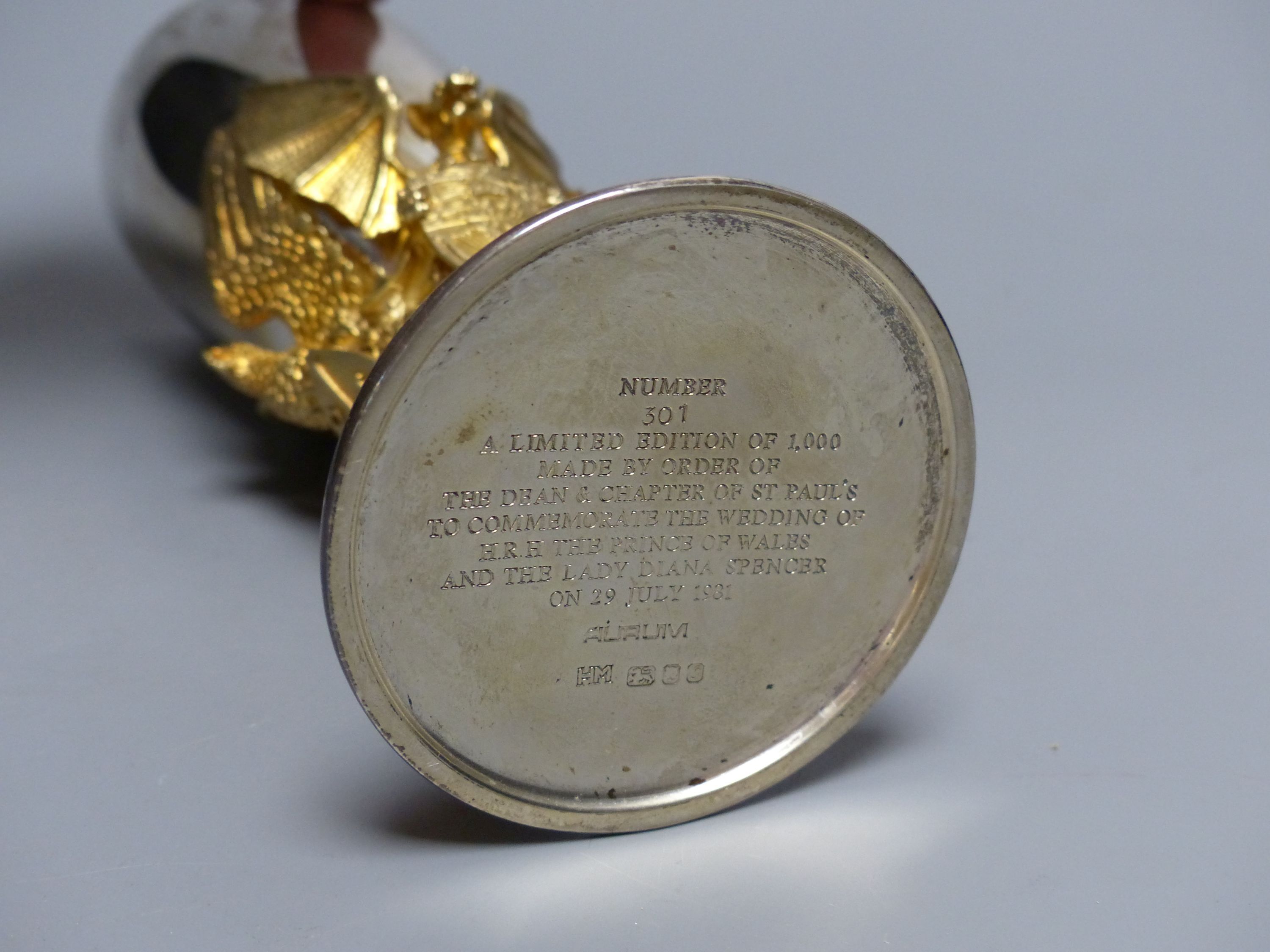 A modern parcel gilt silver limited edition goblet, to commemorate the Weding of Prince Charles & Lady Diana,